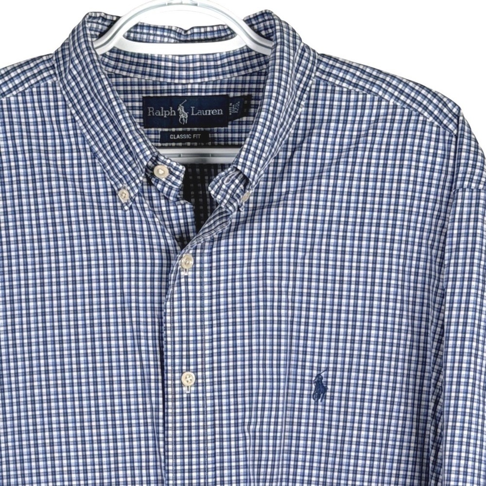 Ralph Lauren Button Down Shirt Mens 17.5 32/33 Blue Classic Fit Long Sleeve